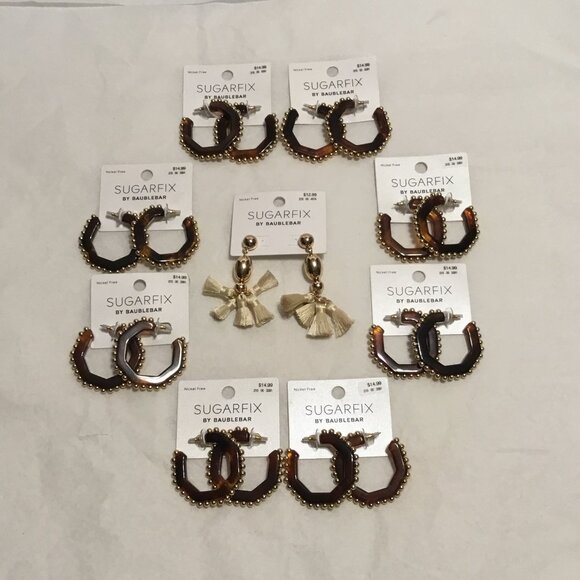 9 pairs of Sugarfix fashion earrings by Baublebar new mint condition on cards - Picture 1 of 5